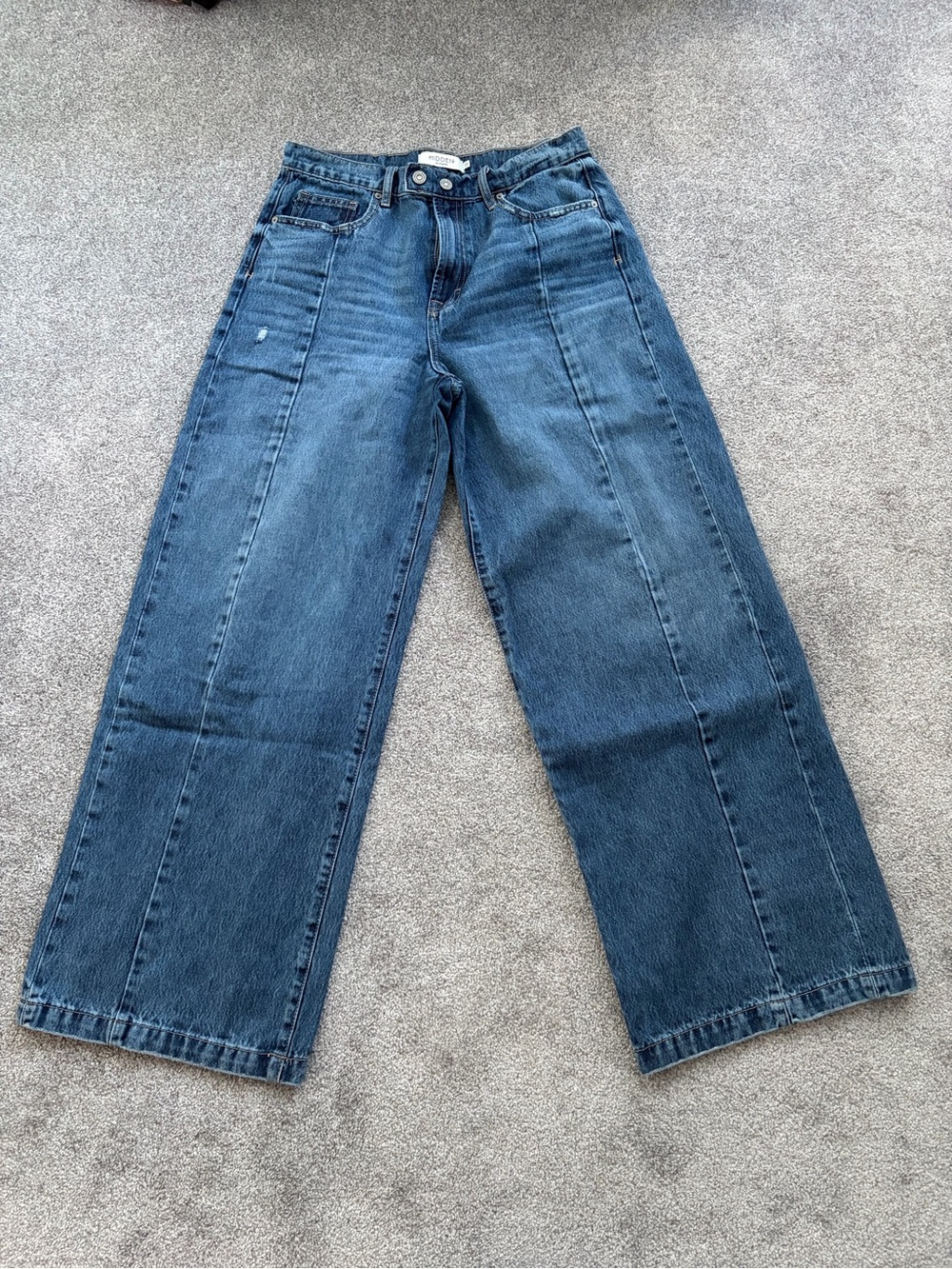 High-Rise Wide Leg Jeans in Medium Blue Denim